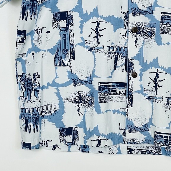 Murf Vintage Surf Theme Blue White Short Sleeve Button Front Top Shirt Mens 2XL - Picture 3 of 8